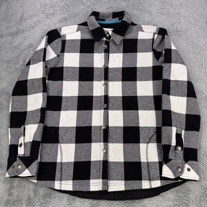 Orvis Flannel Shirt Jacket Men M Buffalo Plaid Black White Snap L/S Fleece Lined